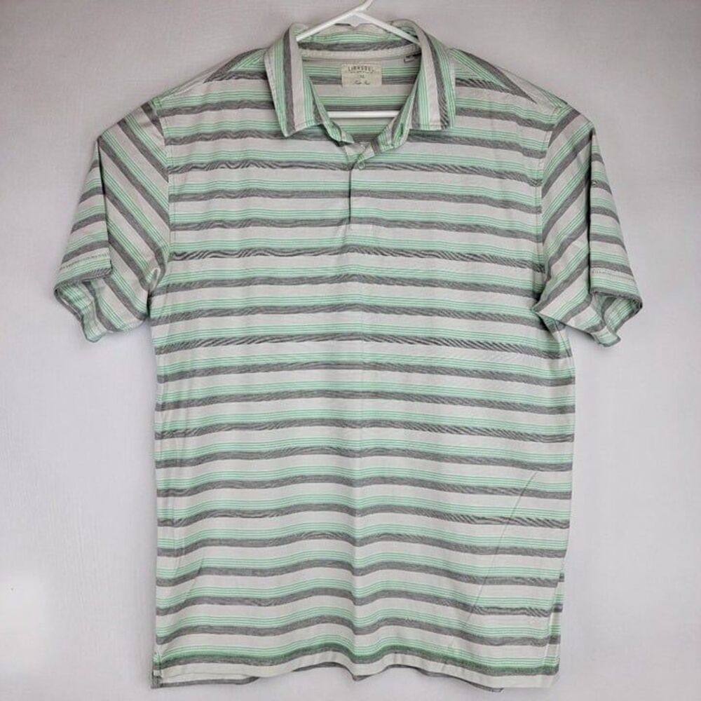 Linksoul Mens Size XL Grey Green White Striped Tempus Fugit Luxury Cotton Polo